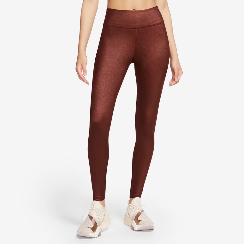 Nike Womens Dri-FIT One Mid Rise Shine Leggings Size M Bronze Eclipse/White